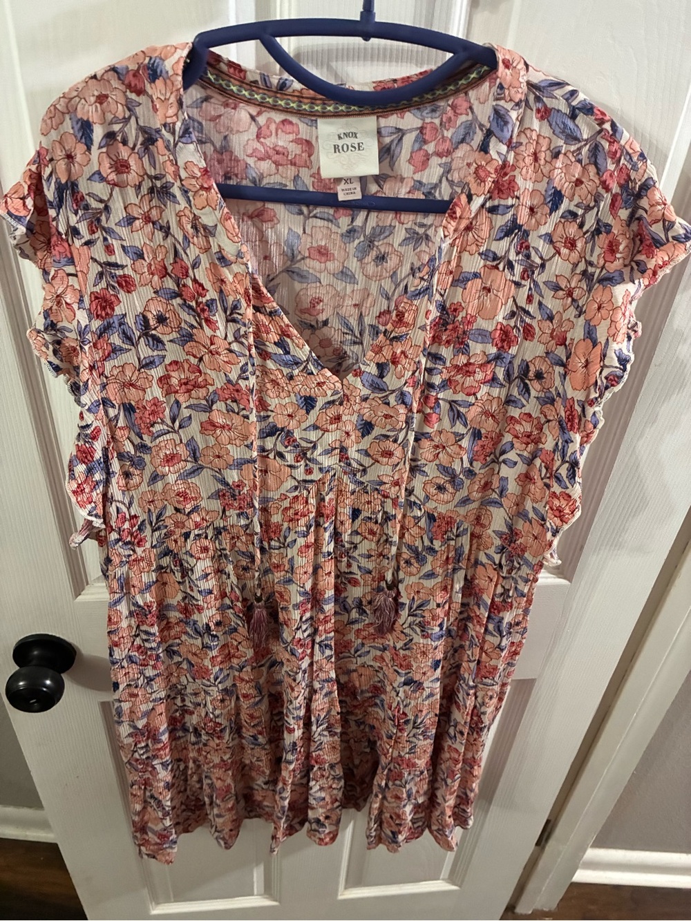 Knox Rose Women’s XL Floral Tiered V-Neck Dress - Picture 2 of 8